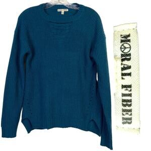 Moral Fiber Womens Distressed Peacock Green Sweater Size Large